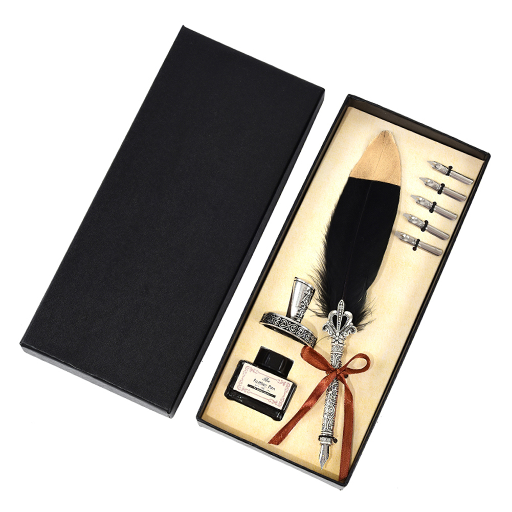 

Gold Head Black 1 Set Vintage Calligraphy Feather Dip Pen, 501 Original