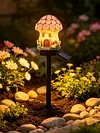 LED Solar Fairy-Tale Mushroom Cottage Garden Light Auto On/Off Resin Mushrooms Ground Decor Lights Weather-Proof Solar-Powered Resin Mushrooms Statue Lamp for Yard Patio Pathway Lawn Flower Bed
