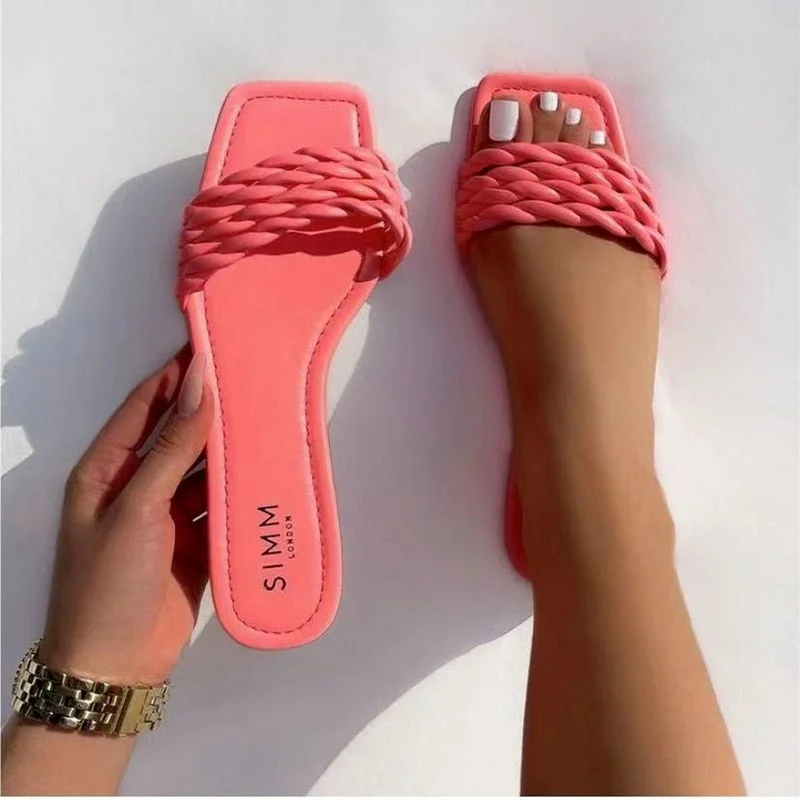 Women's Slides 2022 Fashion Twist Flat with Summer Beach Shoes Woman New Outside Wear Candy Color Party Slippers for Ladies