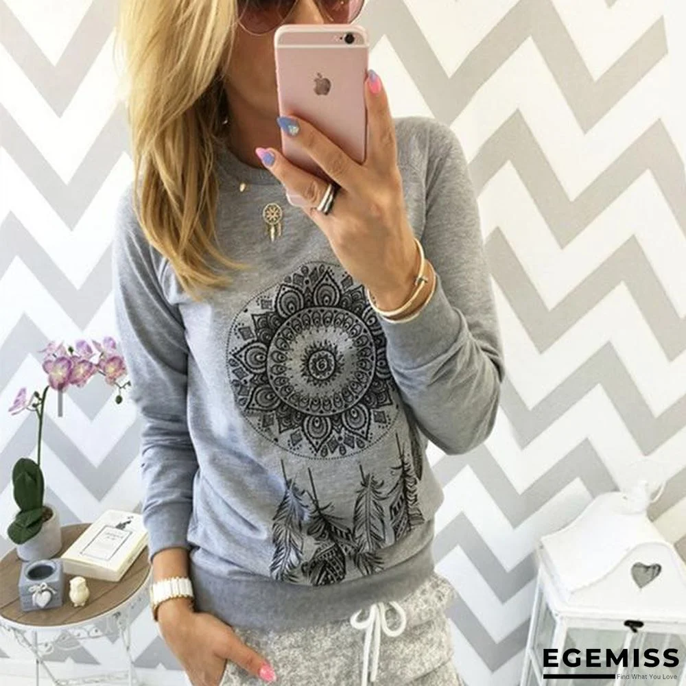 Long Sleeve Print Raglan T Shirt Casual O-Neck Tee Shirts Ladies Tops Chemisier Blouse | EGEMISS