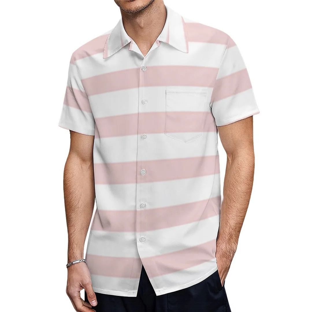 Short Sleeve Pink White Striped Hawaiian Shirt Mens Button Down Plus Size Tropical Hawaii Beach Shirts