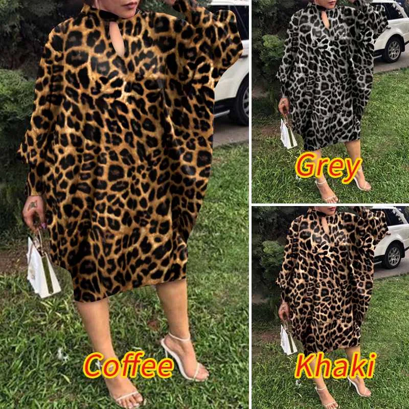 Party Dress Robe Women Long Sleeve Leopard Print Midi Dress 2022 VONDA  Autumn Casual Loose Holiday Long Shirt Vestido Oversized
