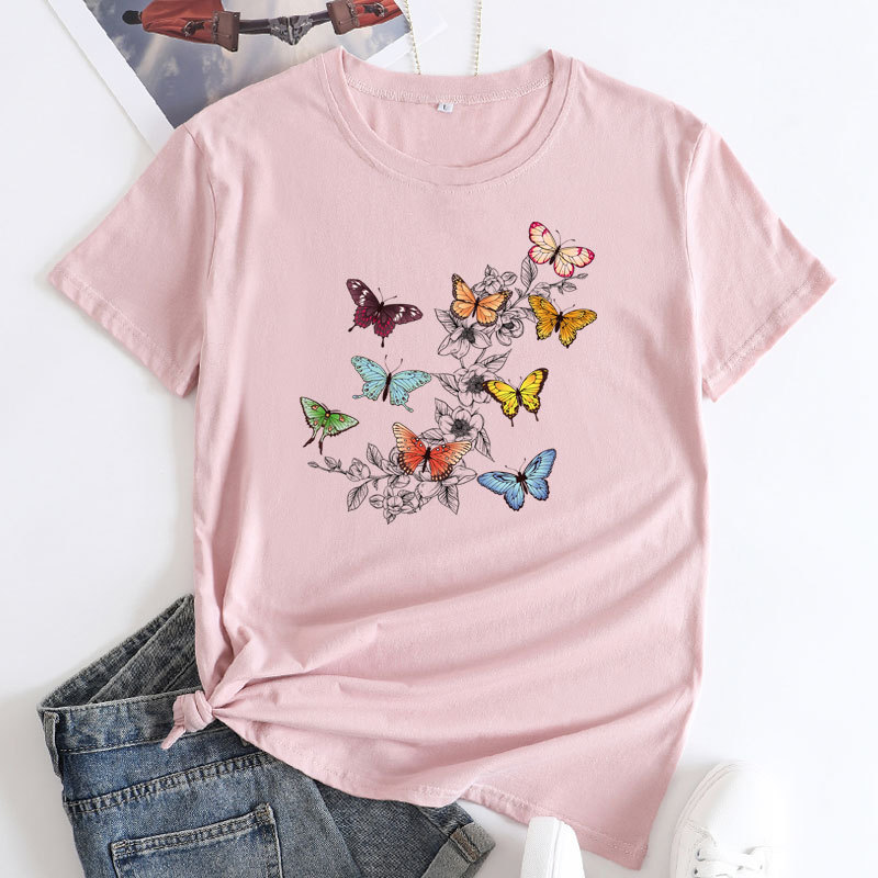Butterflies and Flowers Women's Cotton T-Shirt | ARKGET