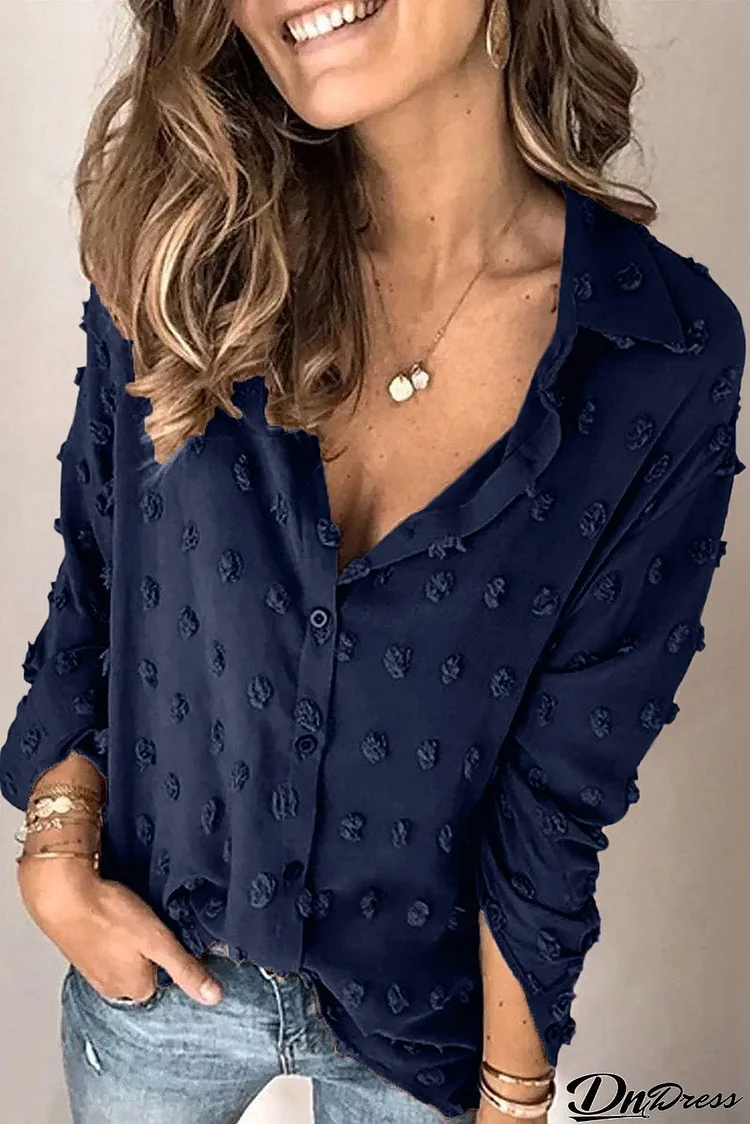 Long Sleeve Button Fuzzy Polka Dot Shirt