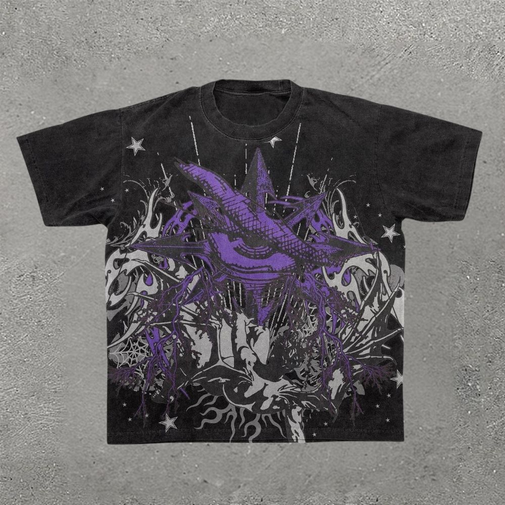 Purple Mystic Graphic & Star Print T-Shirt