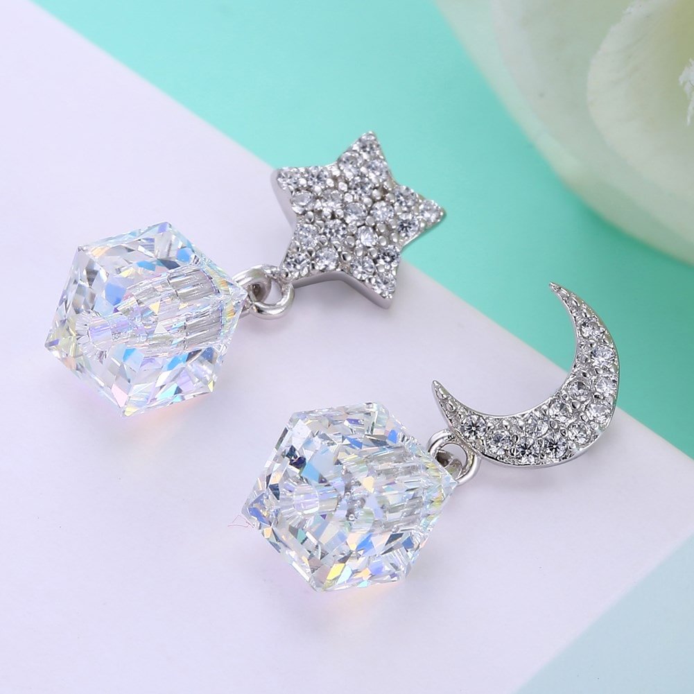 SILVERHOO Fashion  Moon Star Irregular Earrings