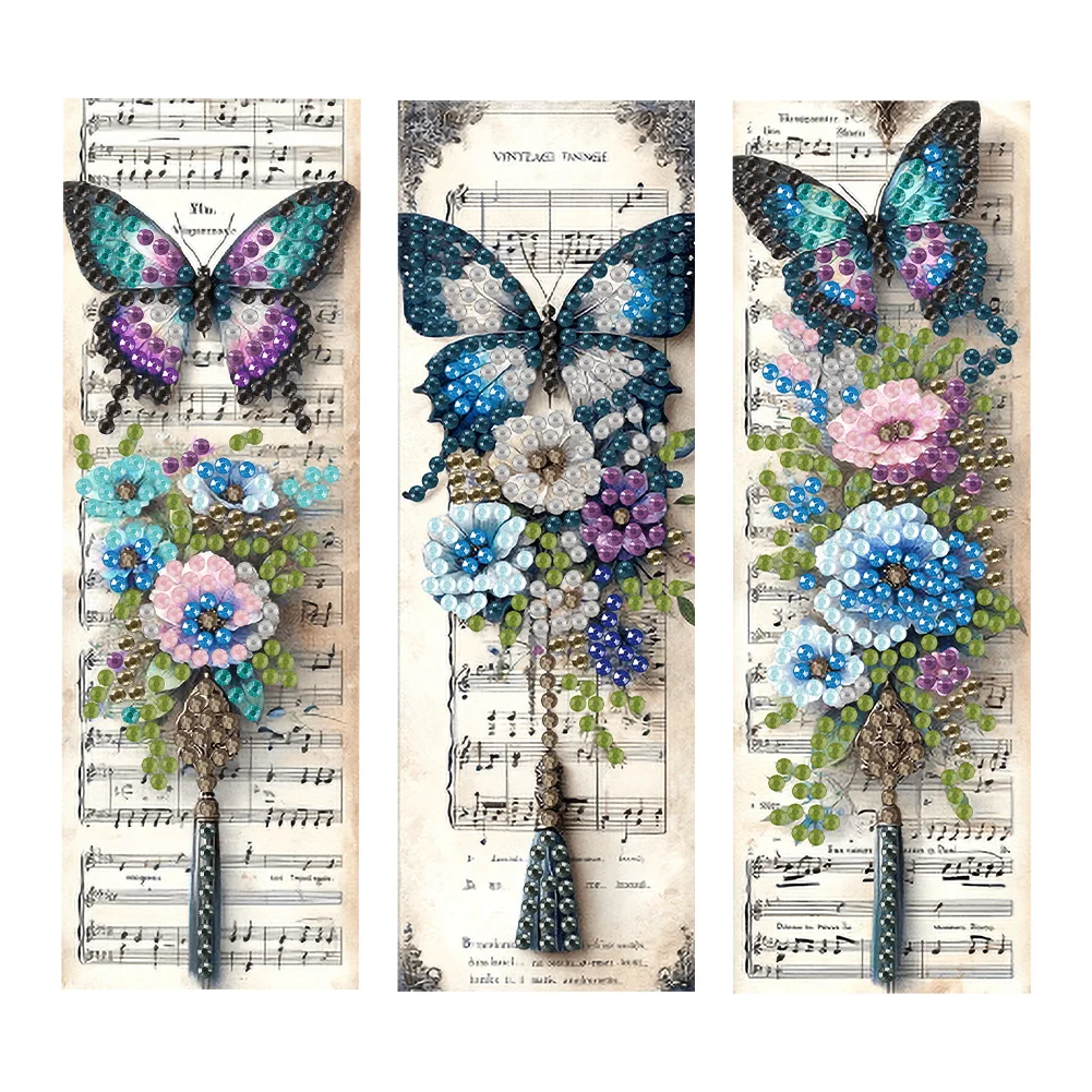 3Pcs Butterfly And Flowers Special Shape Diamond Painting Bookmark for Book Lovers