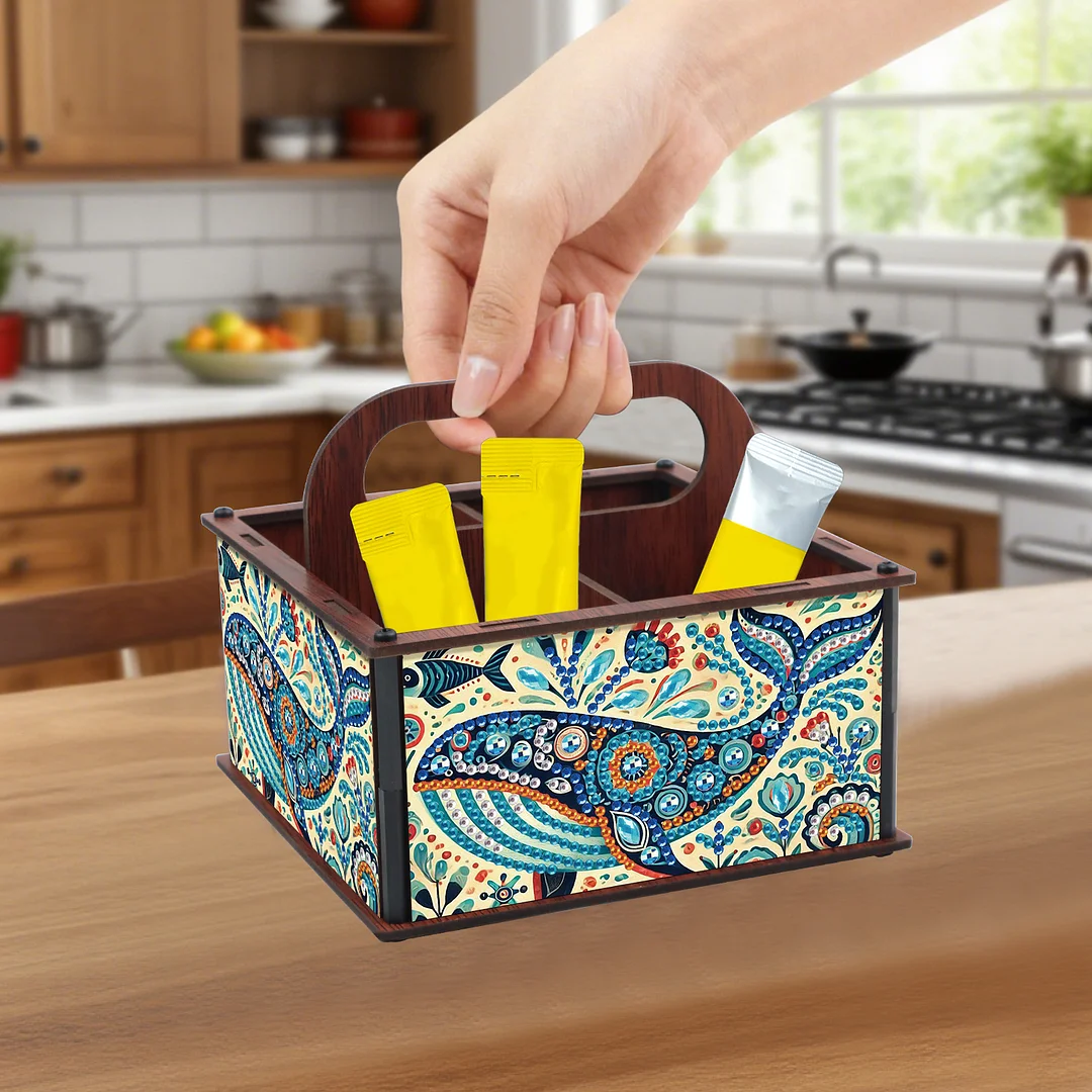 DIY Dolphin Wooden Diamond Painting Handheld Storage Box Kit Tabletop Art Decor