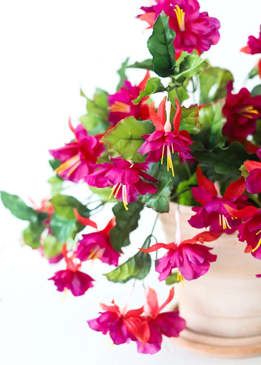 Fuchsia Faux Flower Hanging Bush - 20"