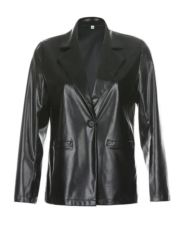 Brownm PU Leather Casual Blazer Jacket