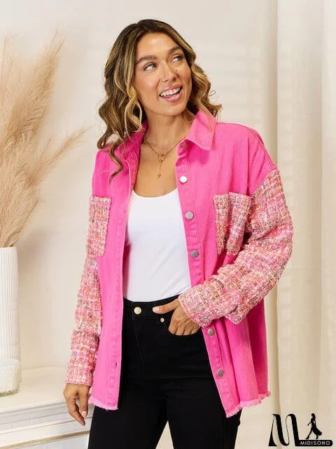 MidiSono - Raw Hem Drop Shoulder Denim Jacket