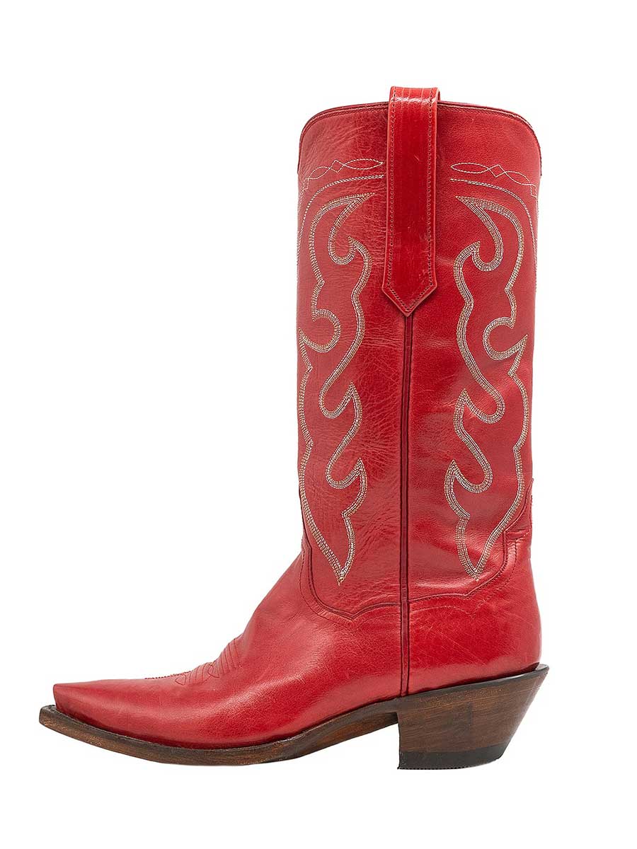 Red Vegan Leather Chunky Heel Embroidered Western Boots for Women