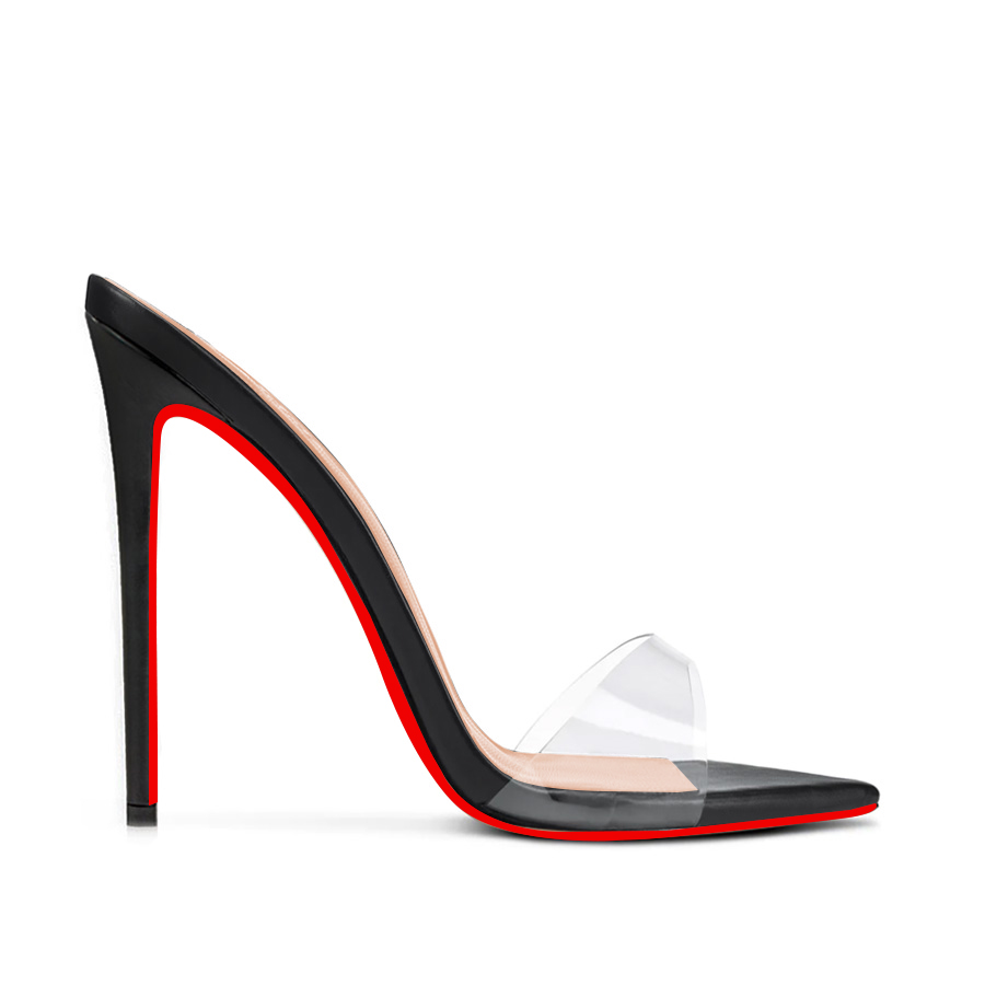 120mm/100mm Women's Sandals Strap Pointed Toe Stitching Mules Red Bottom Heels