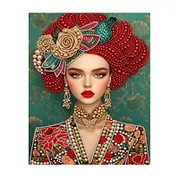 Gold Rose Red Hair Woman - Pearls Painting