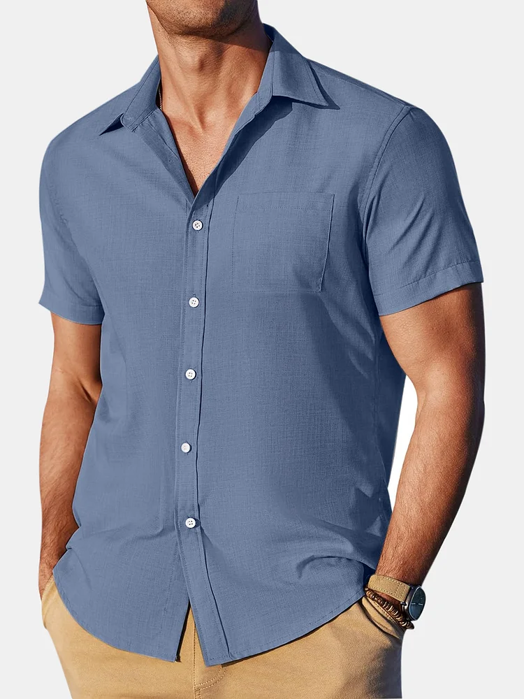 Men's Simple Solid Color Beach Comfortable Short-sleeved Shirt