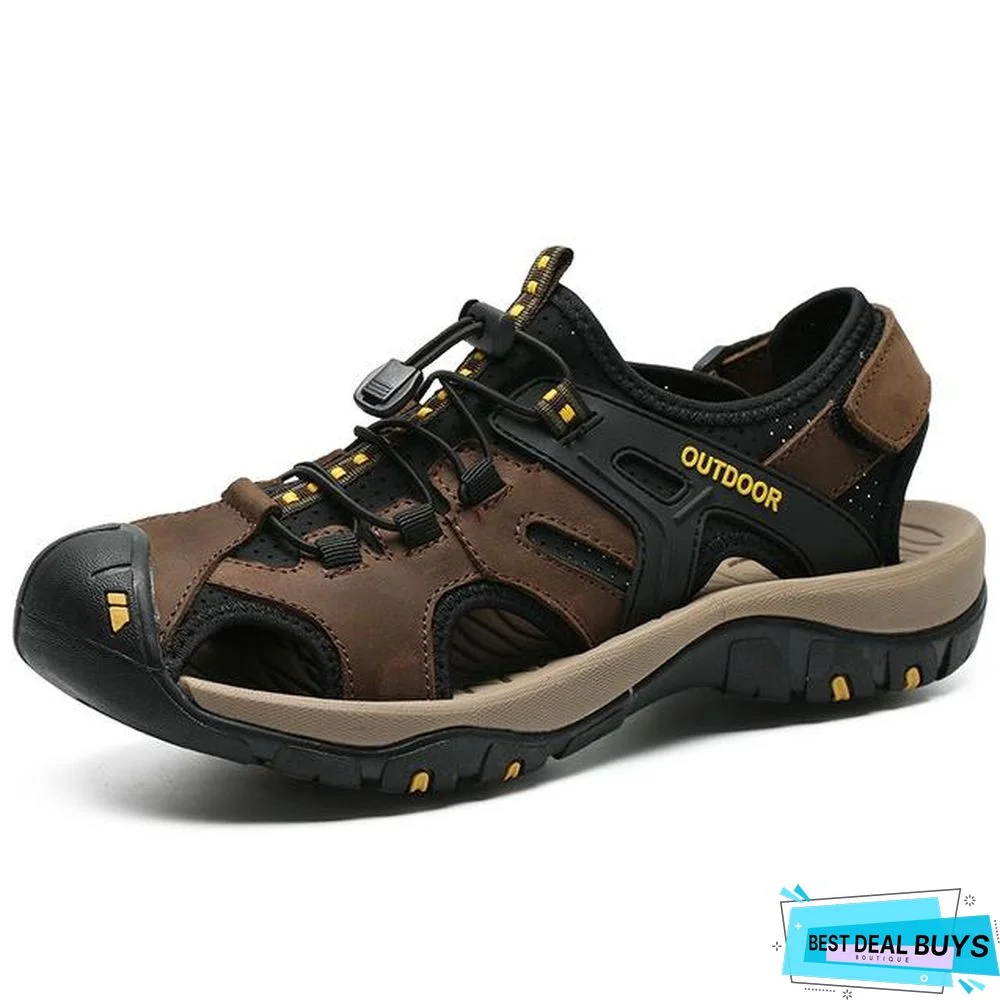 Men's Genuine Leather Sandals Outdoor Beach Roman Water Sneakers