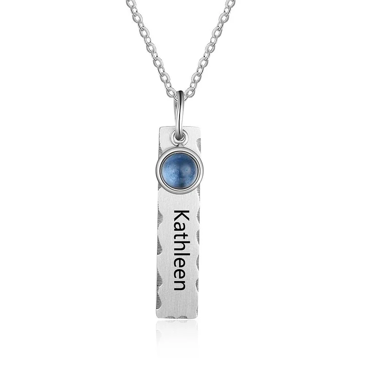 Birthstone Necklace Charm Bar Pendant Personalized Engraved Name Necklace