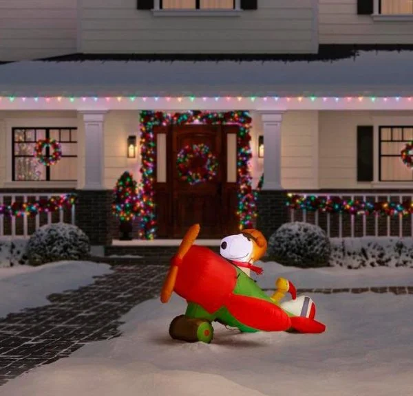 🔥kukelife🔥Christmas-2 5 ft pre lit inflatable snoopy in airplane airblown scene peanuts
