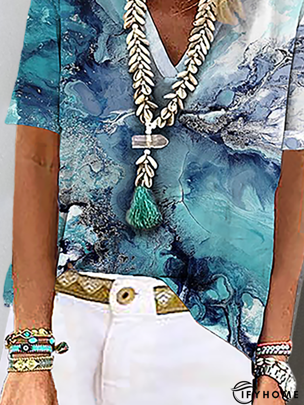 Short Sleeve Printed Holiday Top | IFYHOME
