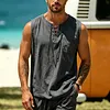 Men's Retro Vacation Cotton Linen Sleeveless Lace-Up Tank Top by Inlyline