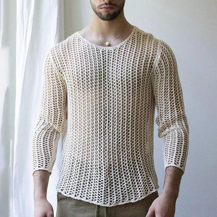 Men's Round Neck Hollow Out Knit T-shirt 79188418Z