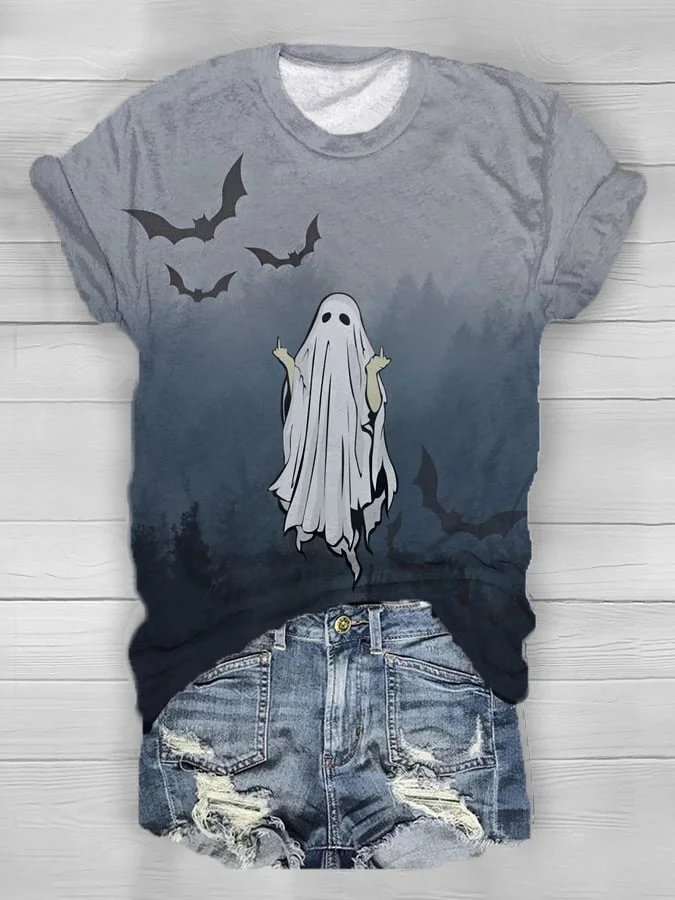 Women's Ghost Print V-Neck Tee