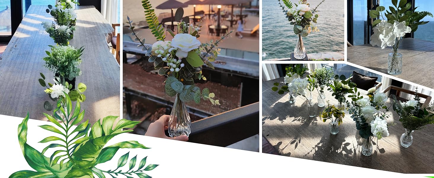 Artificial flower with glass bud vases