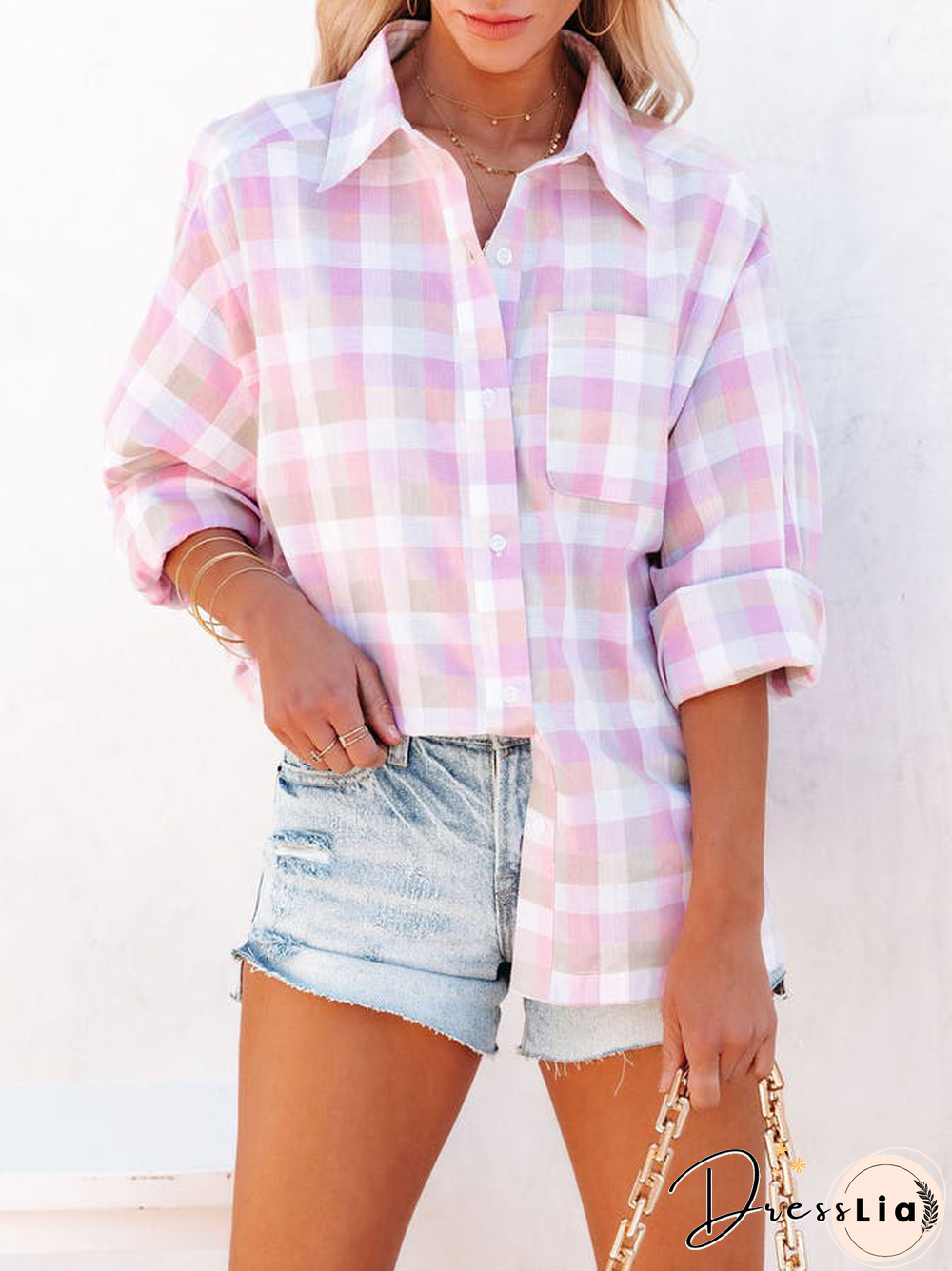 Shirt Collar Long Sleeve Blouse
