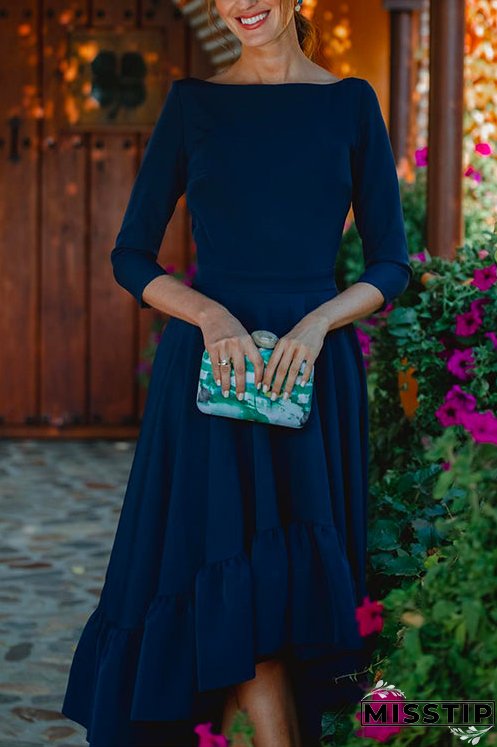 Elegant Backless High Low Hem Ruffle Swing Midi Party Dress