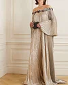 Embellished Metallic Pliss&eacute;-Lam&eacute; Gown