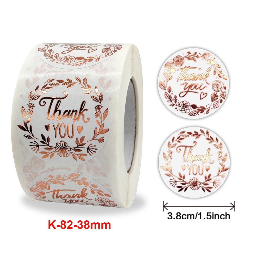 500-Pack Rose Gold Floral 'Thank You' Sticker Roll – Elegant Business & Wedding Decals