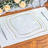 10 Pack | 8" Clear / Gold Wavy Rim Modern Square Plastic Dessert Plates, Disposable Salad Appetizer Party Plates