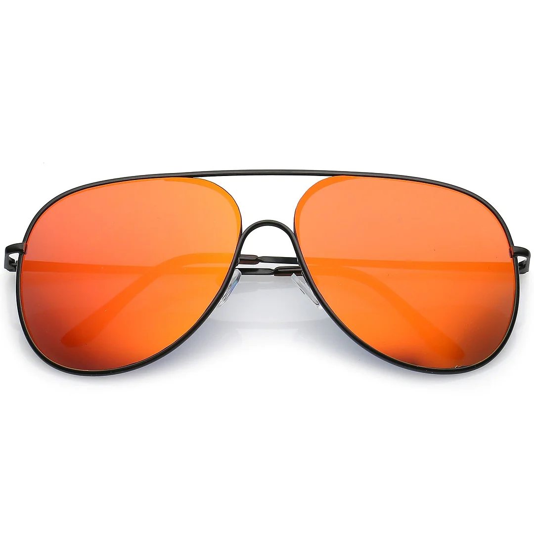 Oversize Metal Aviator glasses Semi Rimless Teardrop Mirrored Flat Lens 62mm
