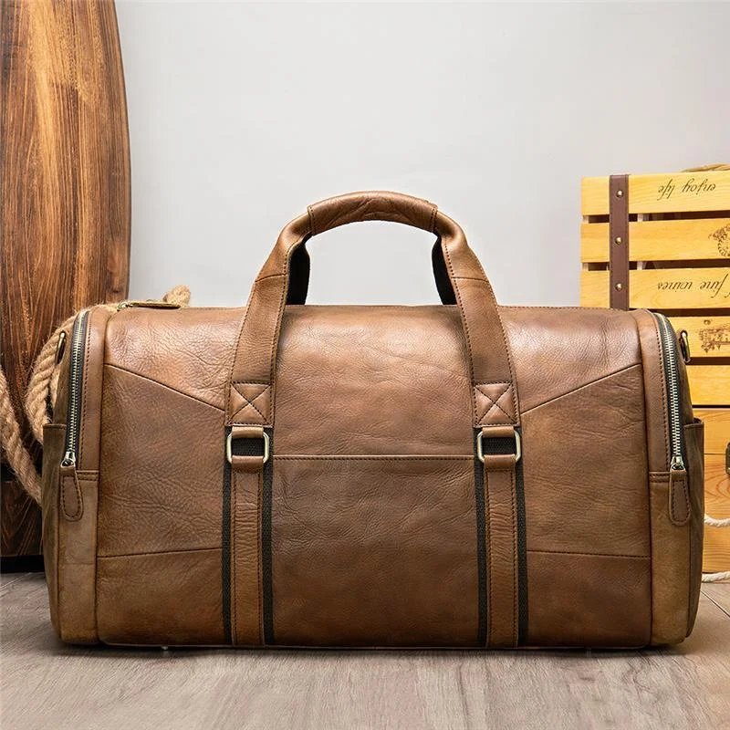 Mens Large Capacity Travel Leather Vintage Duffel Bags