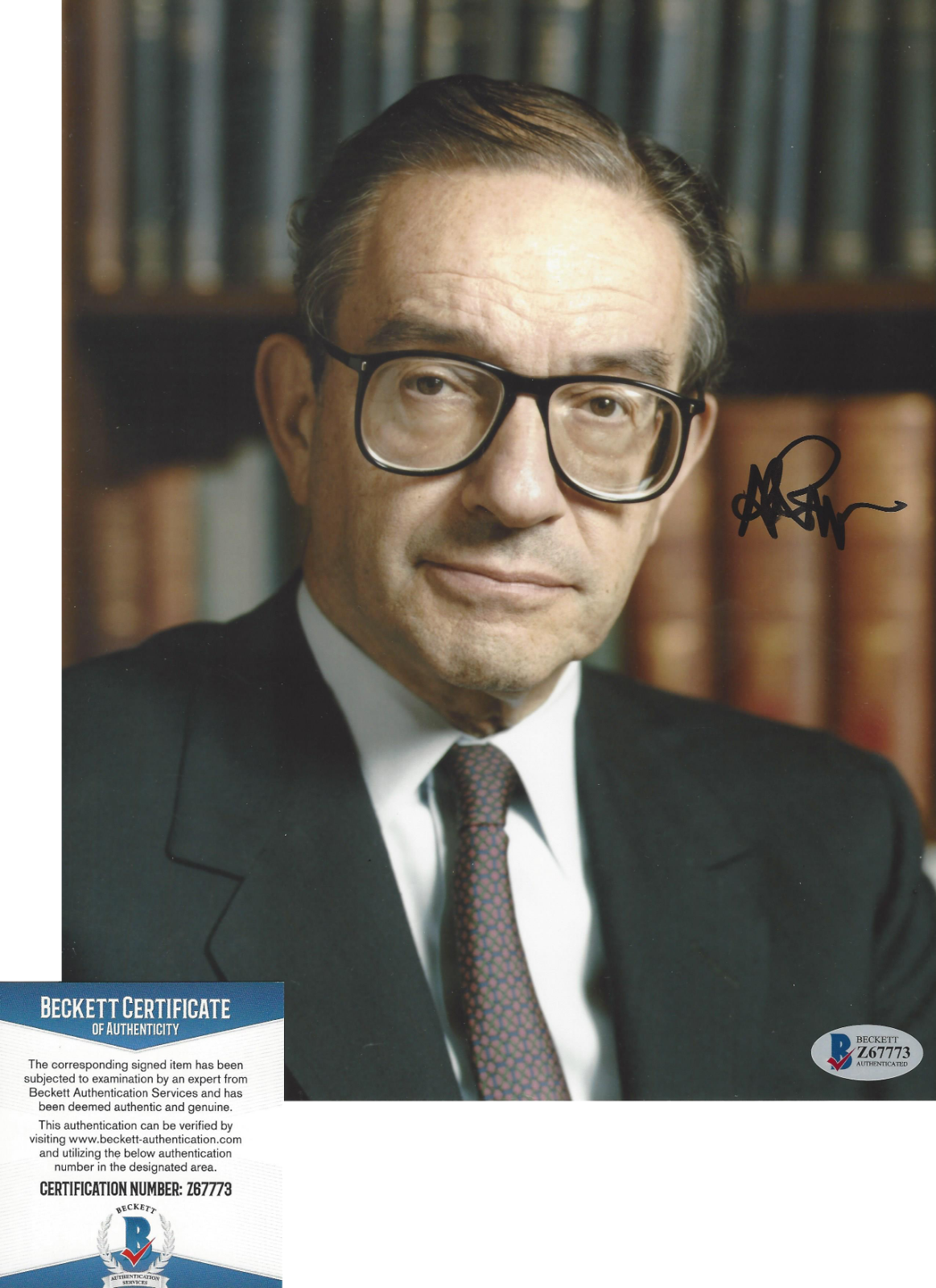 ALAN GREENSPAN - US FEDERAL RESERVE CHAIRMAN - SIGNED 8x10 Photo Poster painting 1 BECKETT COA