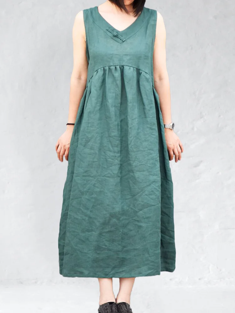V Neck Pleated High Waist Maxi Dress