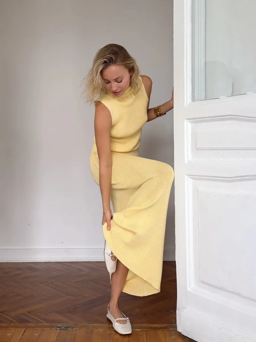 Athvotar Athvotar Women's Dress New Sleeveless High-Collar Knitted Vest Hip Dress Fashion Suit Woman