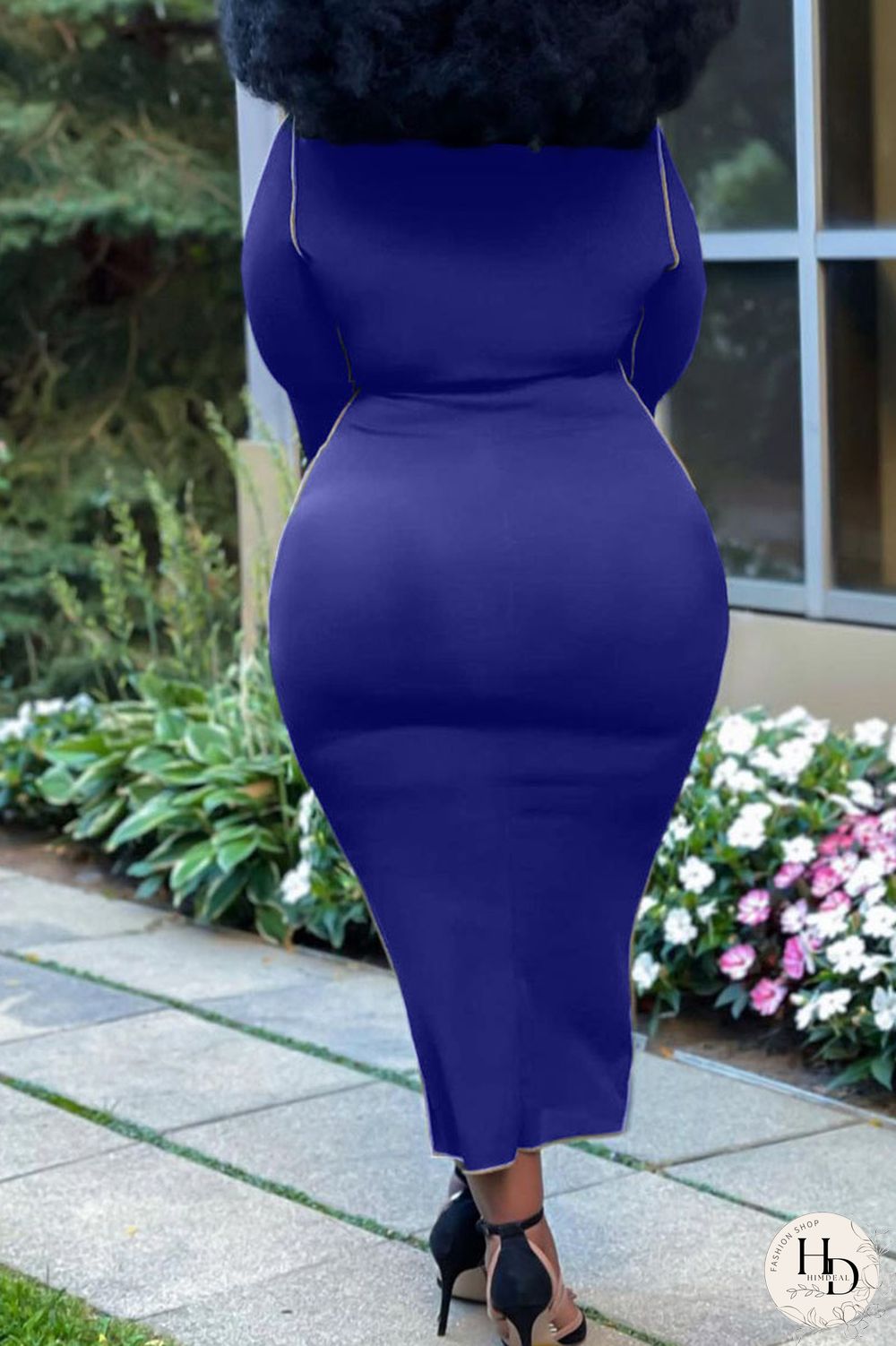 Blue Casual Solid Split Joint O Neck One Step Skirt Plus Size Dresses