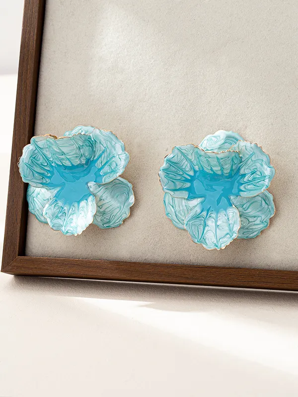 Geometric Flower Shape Earrings Accessories LAKE BLUE-One_size