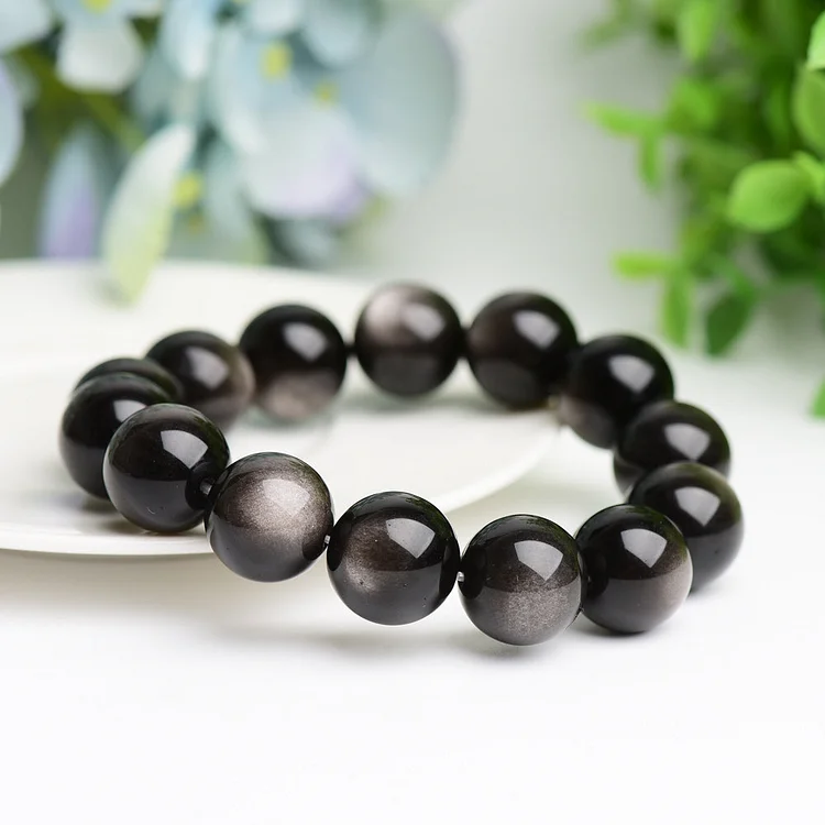 Black Obsidian Bracelet Beads Bulk, 6.7/17cm