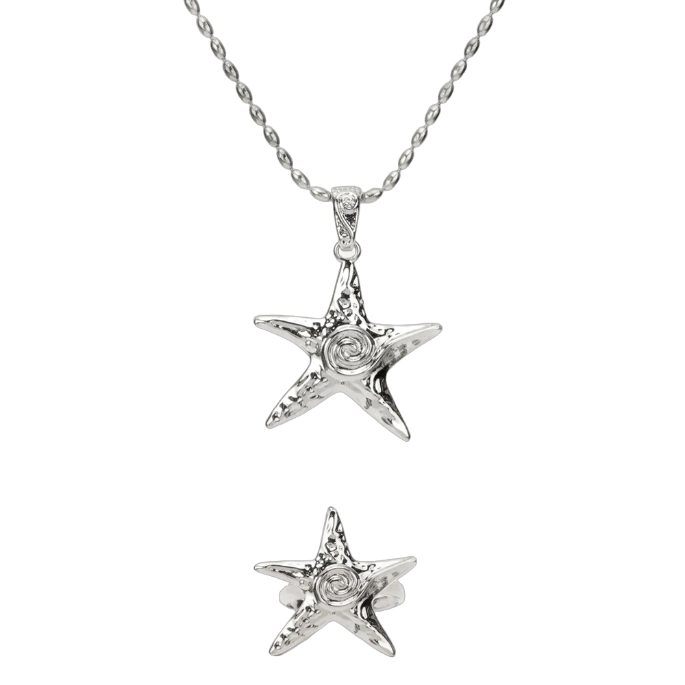 Starfish Necklace & Ring Set in Silver
