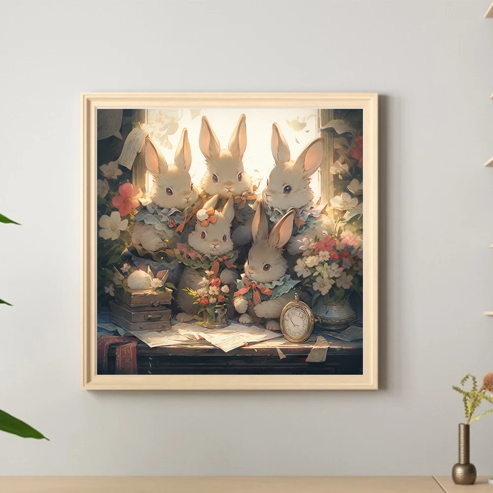 Full Round Diamond Painting 40*40cm - Rabbits Gather Together