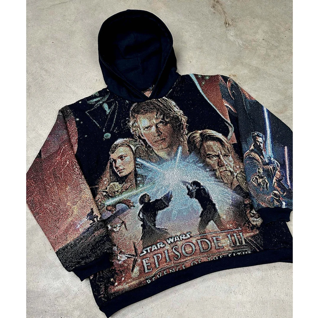 Retro character pattern casual tapestry hoodie