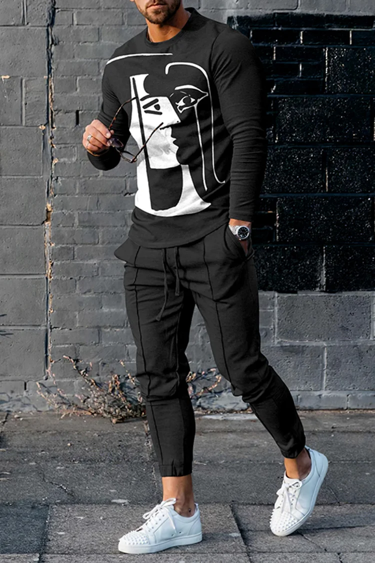 Fashion Art Face Print T-Shirt And Pants Co-Ord
