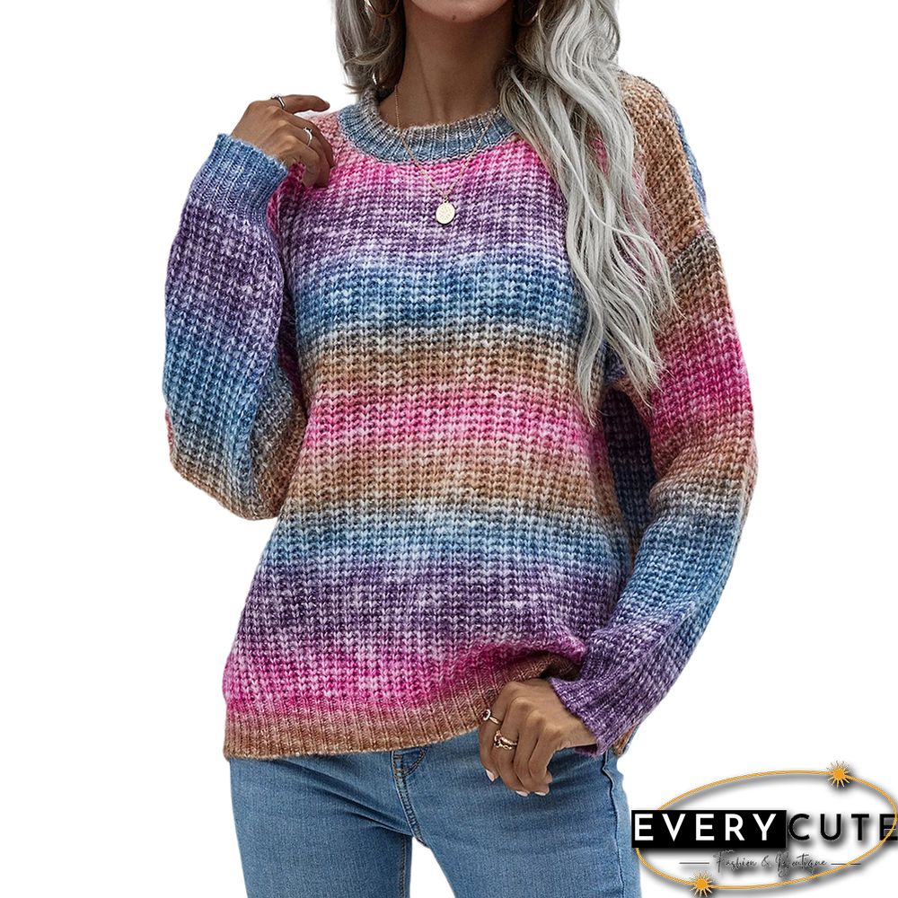 Purple Rainbow Striped Pullover Sweater