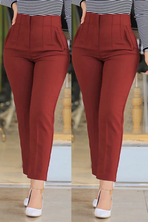 Commuter Solid Color Ruched High Waist Pants