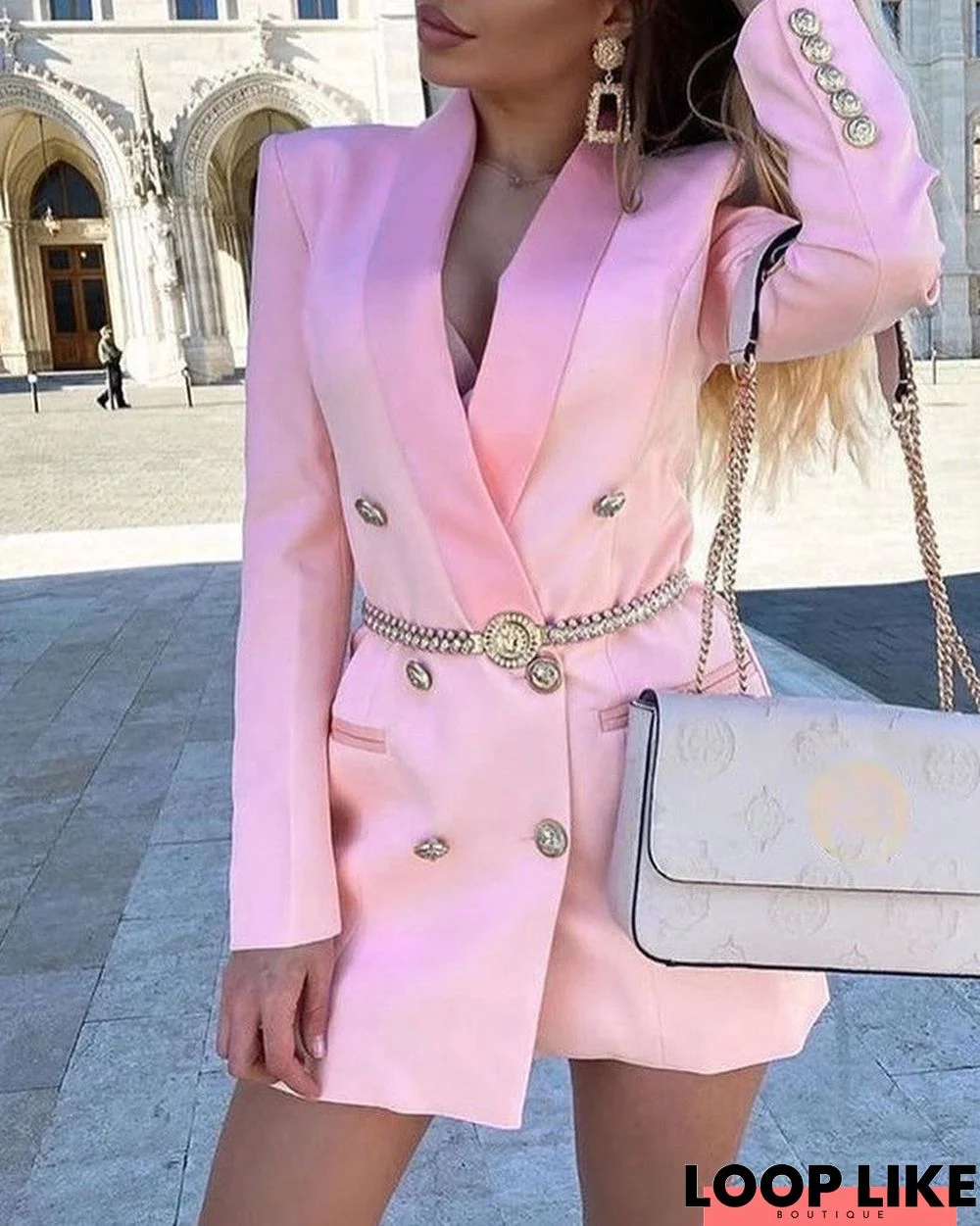 Long Sleeve Button Design Blazer Coat