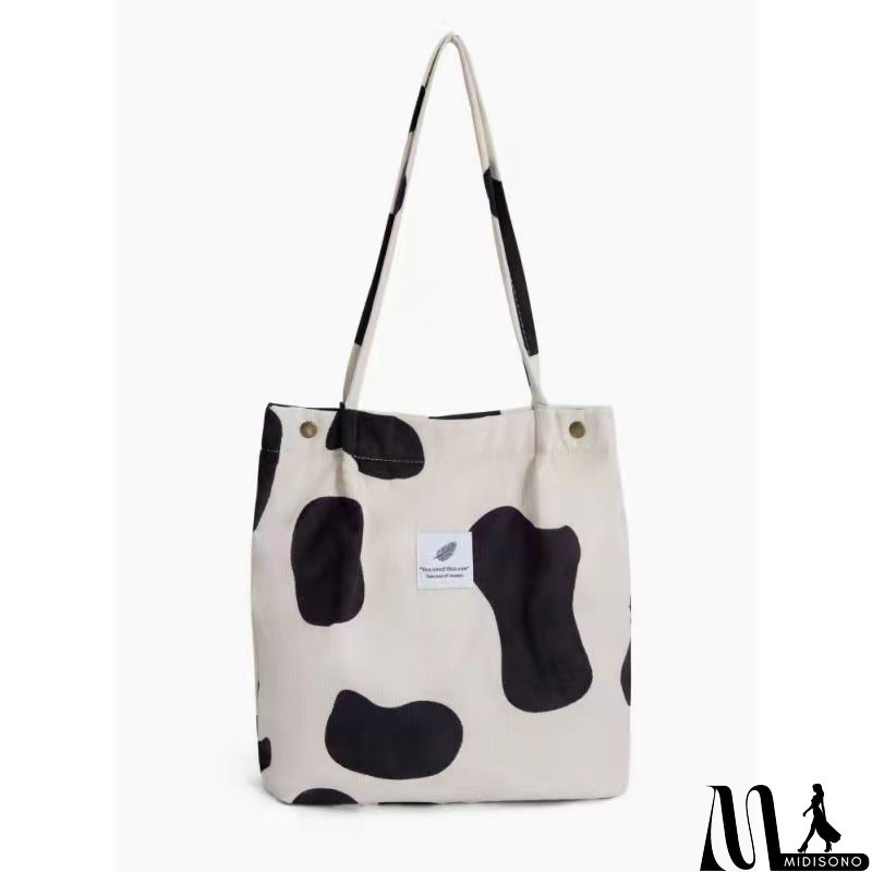 MidiSono - Women Large Smiley Corduroy Shoulder Tote Bag