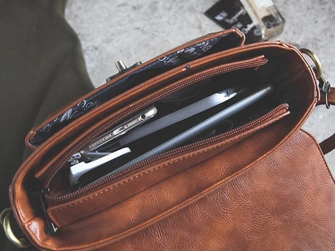 Vintage Unique Buckle Washed Leather Bag