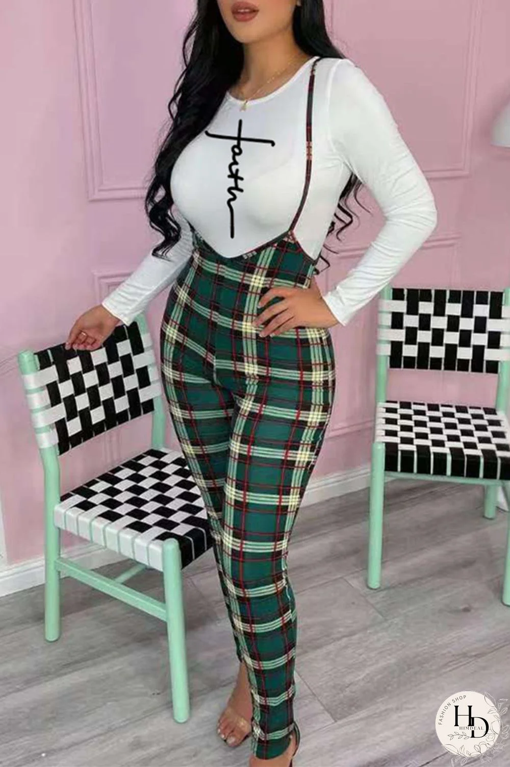 Green Fashion Casual Print Basic O Neck Long Sleeve Two Pieces